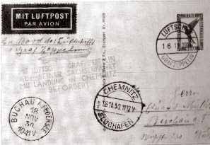 Luftpostkarte von der "Graf Zeppelin"