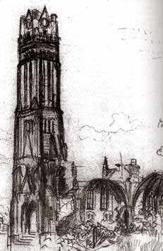 Die Ruine der St. Nikolaikirche um 1947