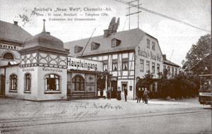 Reichel's "Neue Welt" auf einer Postkarte um 1908