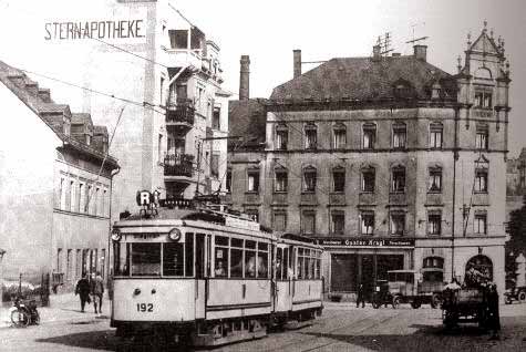 Straßenbahnzug der Linie R an der Kappeler Drehe um 1926