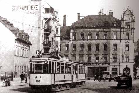 Straenbahnzug der Linie R an der Kappeler Drehe um 1926