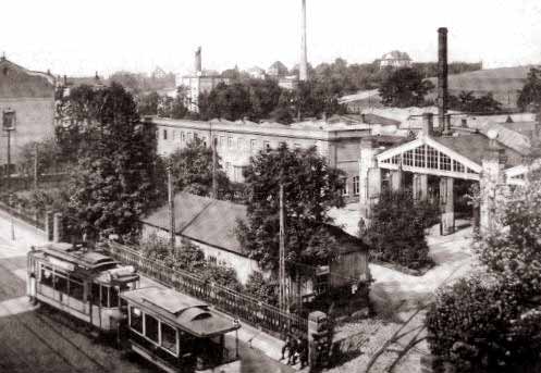 Der Straßenbahnhof Kappel um 1920. Deutlich sichtbar der alte Pferdewagen als Beiwagen