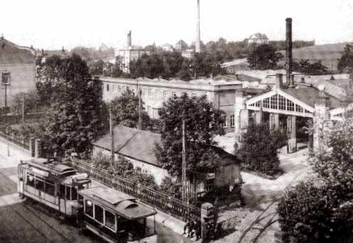 Der Straenbahnhof Kappel um 1920. Deutlich sichtbar der alte Pferdewagen als Beiwagen